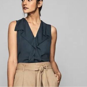 Reiss Keeley Sleeveless Ruffle Blouse Size 8